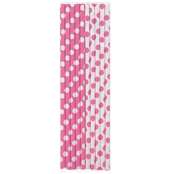 Papperssugrör Rosa Polka Dot