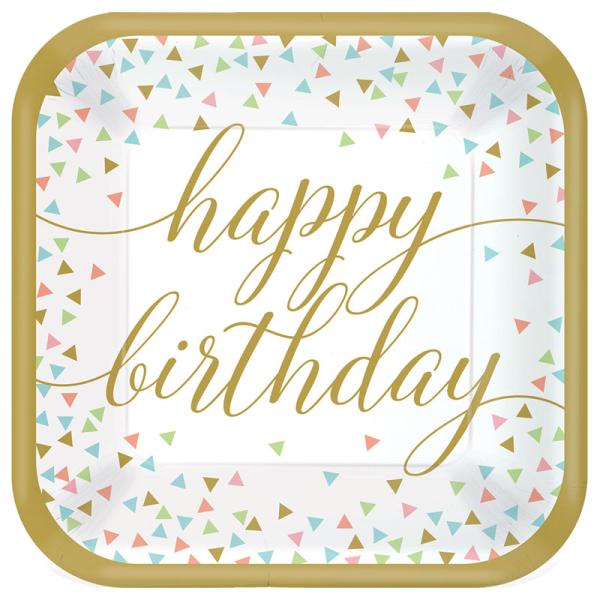 Papperstallrikar Happy Birthday Fyrkantiga