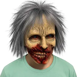 Latexmask Zombie med Gr&aring;tt H&aring;r