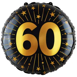 Folieballong med Stj&auml;rnor & Siffran 60