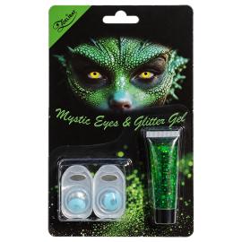 Ljusbl&aring; Kontaktlinser med Gr&ouml;n Glittergel