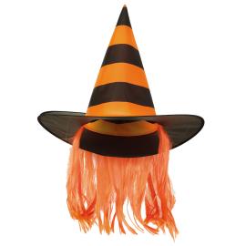 Orangerandig Häxhatt med Hår Barn