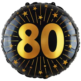 Folieballong med Stj&auml;rnor & Siffran 80