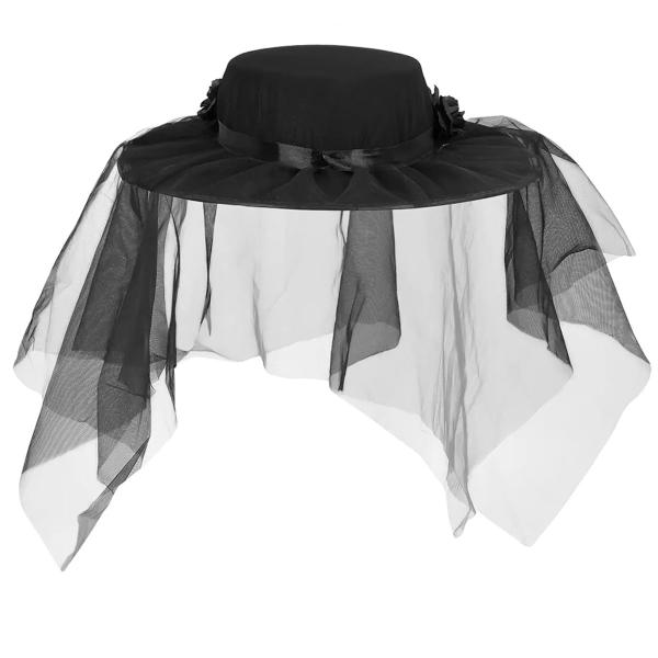 Svart Hatt med Döskallar, Blommor & Slöja