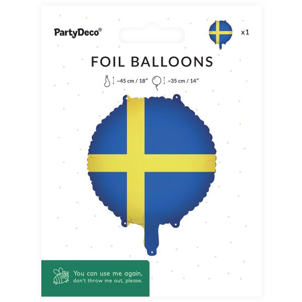 Folieballong Svenska Flaggan Rund 35 cm