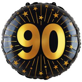 Folieballong med Stj&auml;rnor & Siffran 90