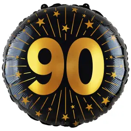 Folieballong med Stj&auml;rnor & Siffran 90