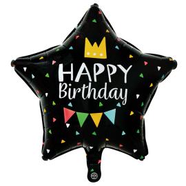 Happy Birthday Folieballong Stj&auml;rna Svart 46 cm
