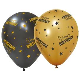 Happy Birthday Latexballonger med Stj&auml;rnor 6-pack
