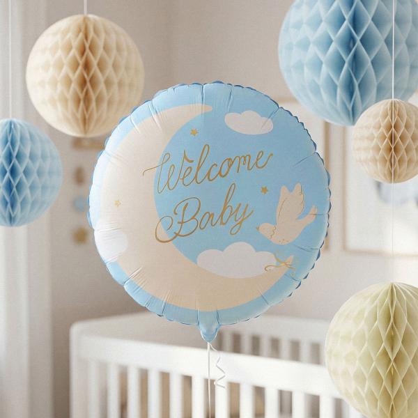 Folieballong Welcome Baby Ljusblå Rund 35 cm