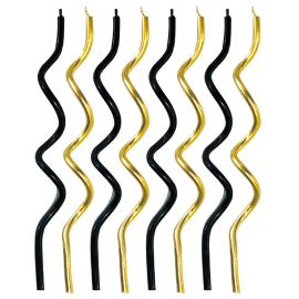 Skruvade Tårtljus Guld & Svart 8-pack