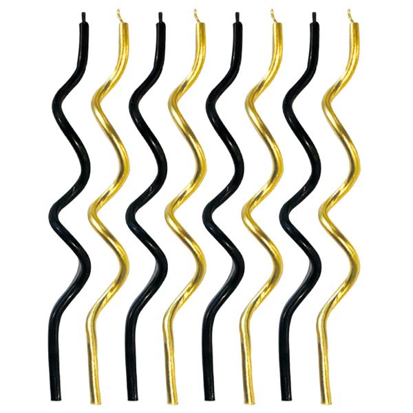 Skruvade Tårtljus Guld & Svart 8-pack