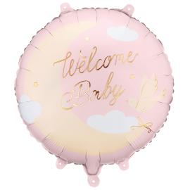 Folieballong Welcome Baby Ljusrosa Rund 35 cm