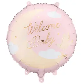 Folieballong Welcome Baby Ljusrosa Rund 35 cm