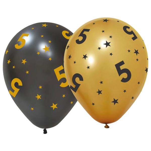Latexballonger med Stjärnor & Siffran 5 6-pack