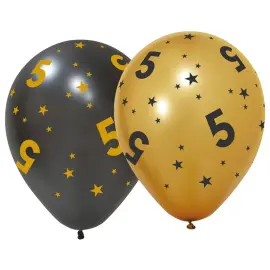 Latexballonger med Stj&auml;rnor & Siffran 5 6-pack