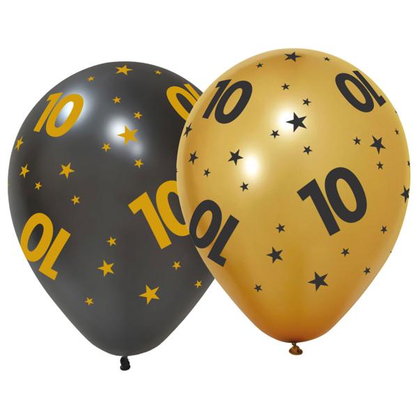 Latexballonger med Stjärnor & Siffran 10 6-pack