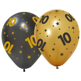 Latexballonger med Stj&auml;rnor & Siffran 10 6-pack