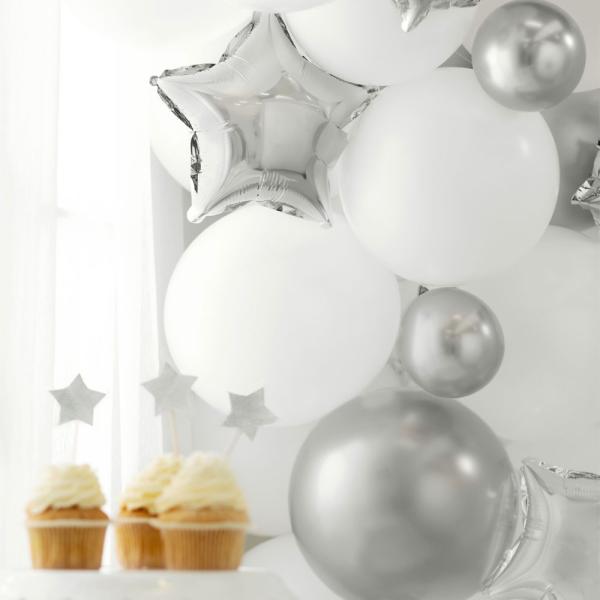 Glansiga Miniballonger Silver 50-pack