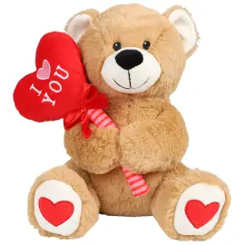 Beige Nallebj&ouml;rn med Ballonghj&auml;rta 25 cm