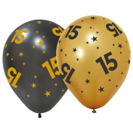 Latexballonger med Stj&auml;rnor & Siffran 15 6-pack