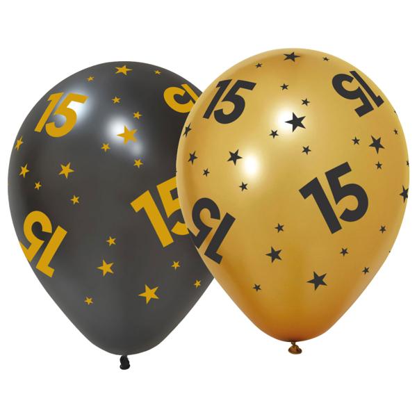 Latexballonger med Stjärnor & Siffran 15 6-pack