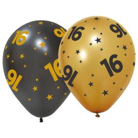 Latexballonger med Stj&auml;rnor & Siffran 16 6-pack