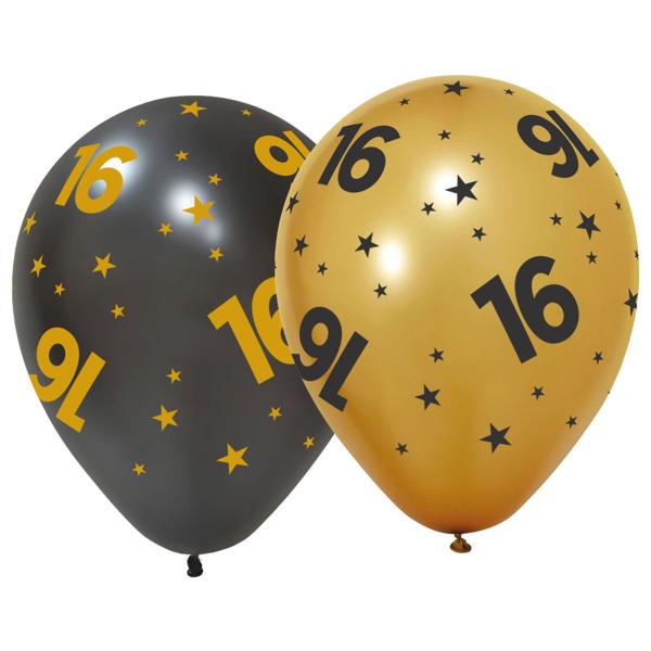 Latexballonger med Stjärnor & Siffran 16 6-pack