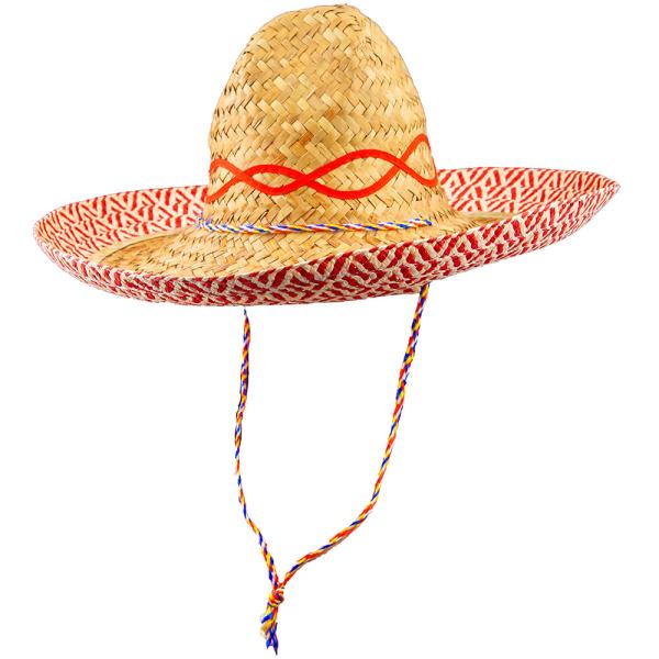 Mexikansk Sombrero Stråhatt Beige/Röd
