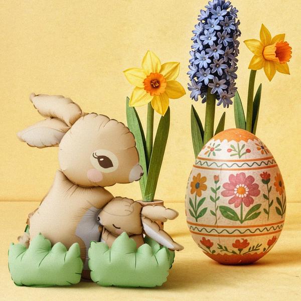 Stående Folieballonger Kaniner med Blad 51x60 cm