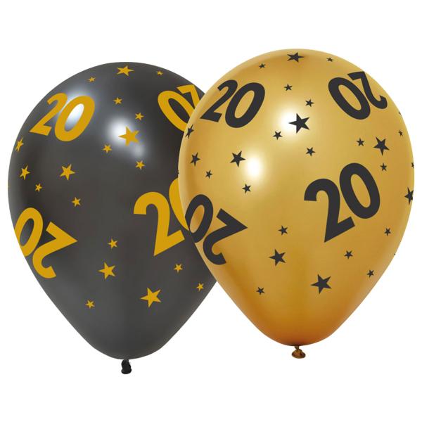 Latexballonger med Stjärnor & Siffran 20 6-pack