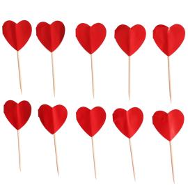 Cake Picks R&ouml;da Hj&auml;rtan 10-pack