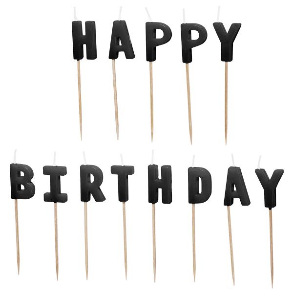 Bokstavsljus Happy Birthday Svart