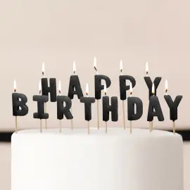 Bokstavsljus Happy Birthday Svart