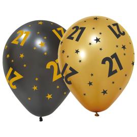 Latexballonger med Stj&auml;rnor & Siffran 21 6-pack