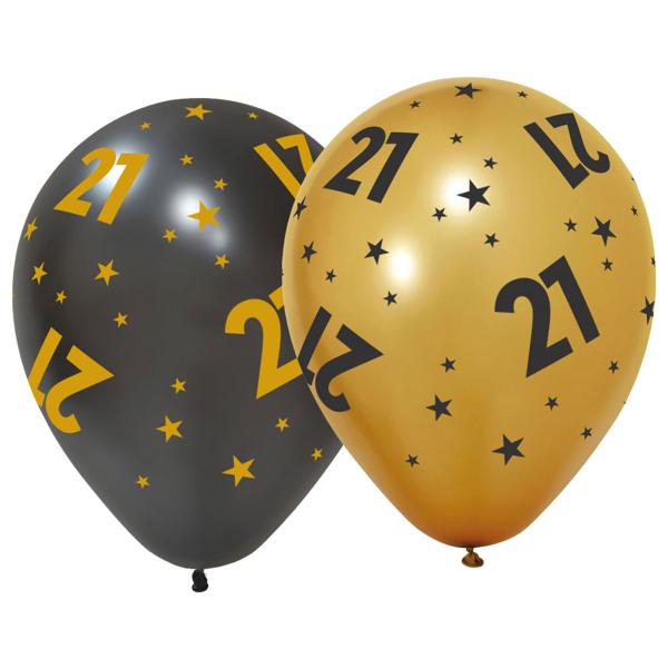 Latexballonger med Stjärnor & Siffran 21 6-pack