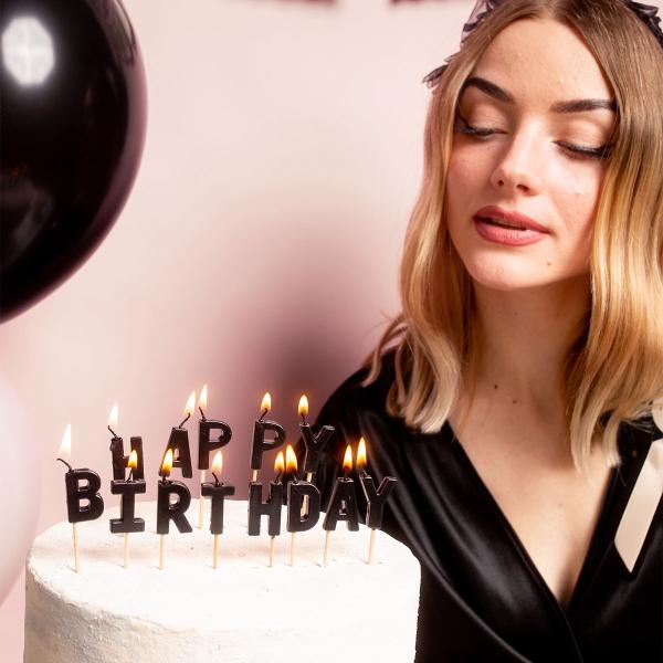 Bokstavsljus Happy Birthday Svart