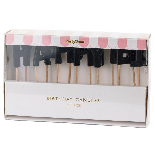 Bokstavsljus Happy Birthday Svart