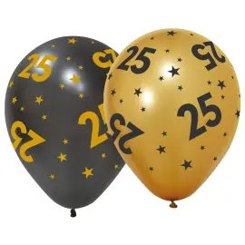 Latexballonger med Stjärnor & Siffran 25 6-pack