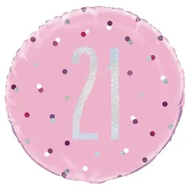 21 Års Folieballong Rosa & Silver
