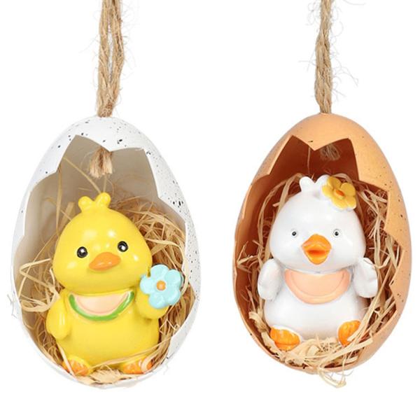 Hängande Kyckling i Äggskalshalva 4x6 cm 2-pack