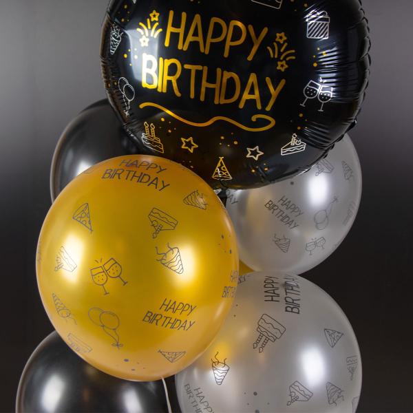 Latexballonger Happy Birthday Svart/Silver/Guld 8-pack