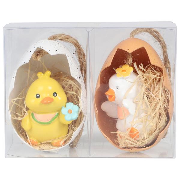 Hängande Kyckling i Äggskalshalva 4x6 cm 2-pack