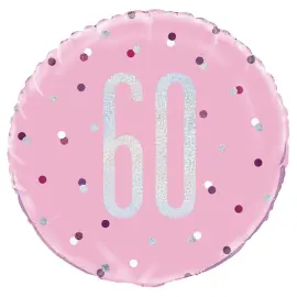 60 Års Folieballong Rosa & Silver