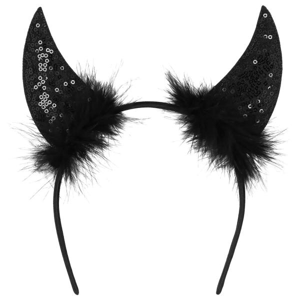 Diadem Djävulshorn med Fluff Svart