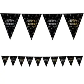 Vimpelgirlang Happy Birthday Svart