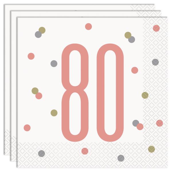 80 Års Servetter Vit & Rosa