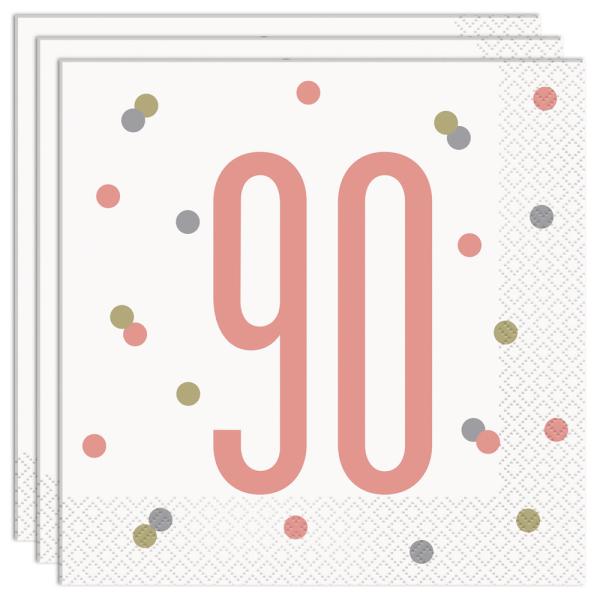 90 Års Servetter Vit & Rosa