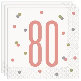 80 Års Servetter Vit & Rosa