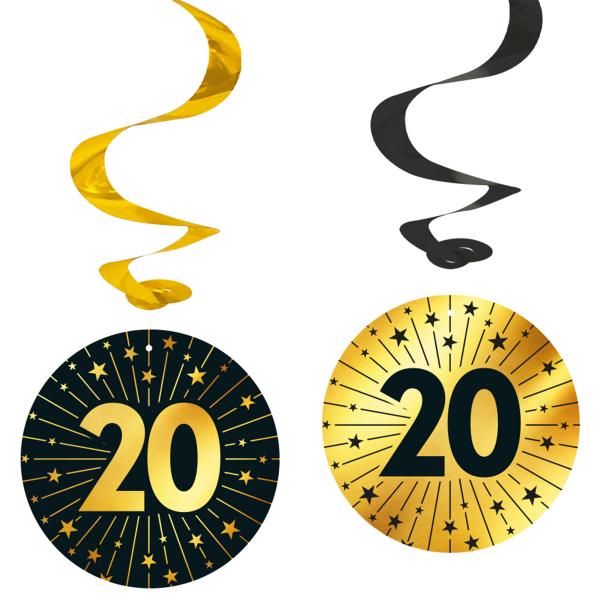 Hängande Swirls 20 år Guld/Svart 4-pack
